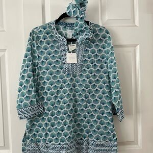 Sigrid Olsen Teal and White Shell Pattern Tunic with Headband